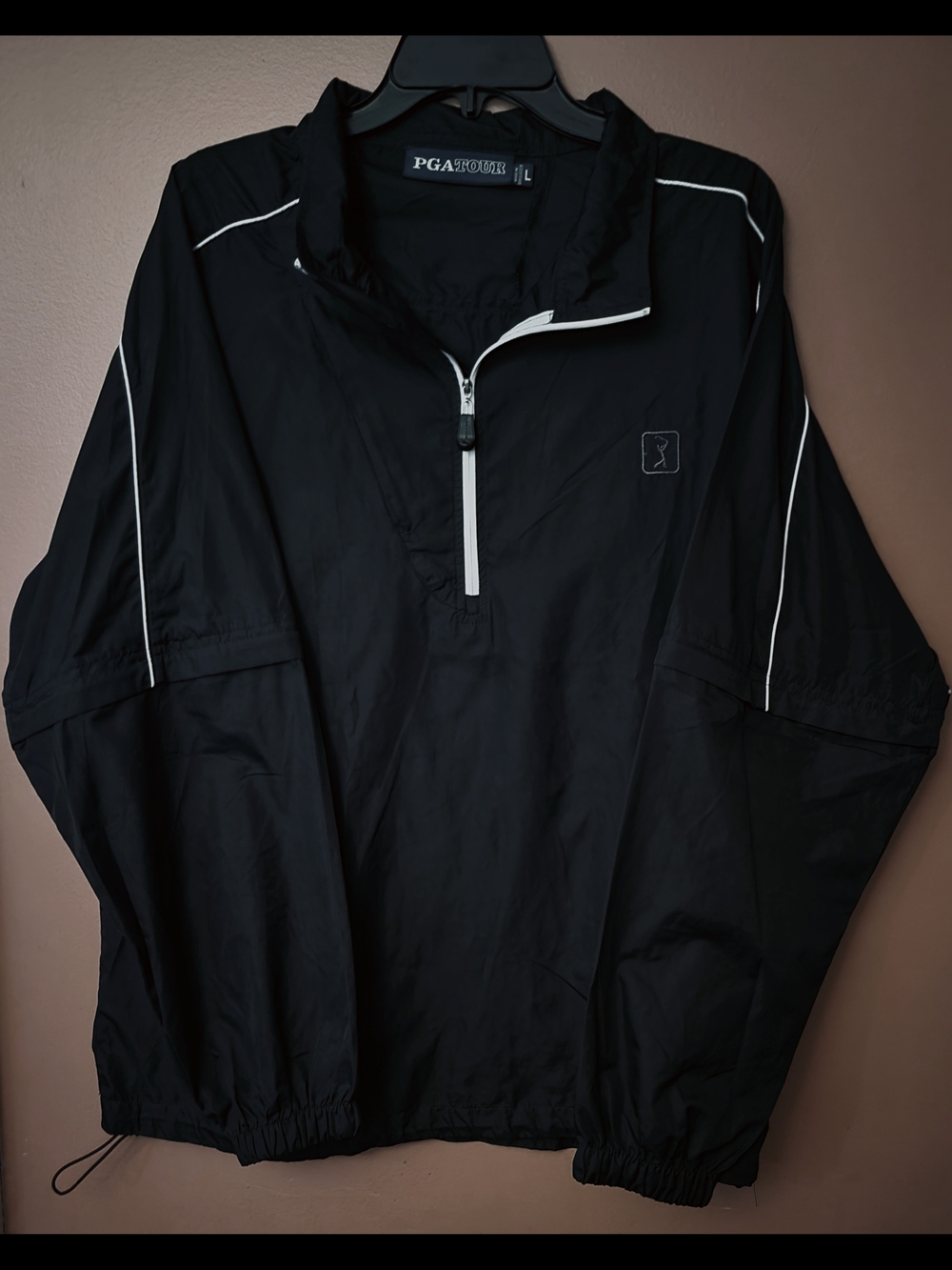PGA Tour Black Pullover Windbreaker with White Piping